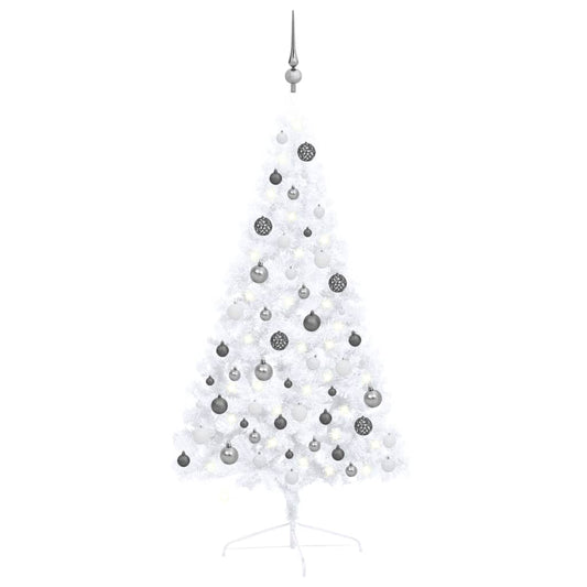 Berkfield Artificial Half Christmas Tree with LEDs&Ball Set White 120 cm