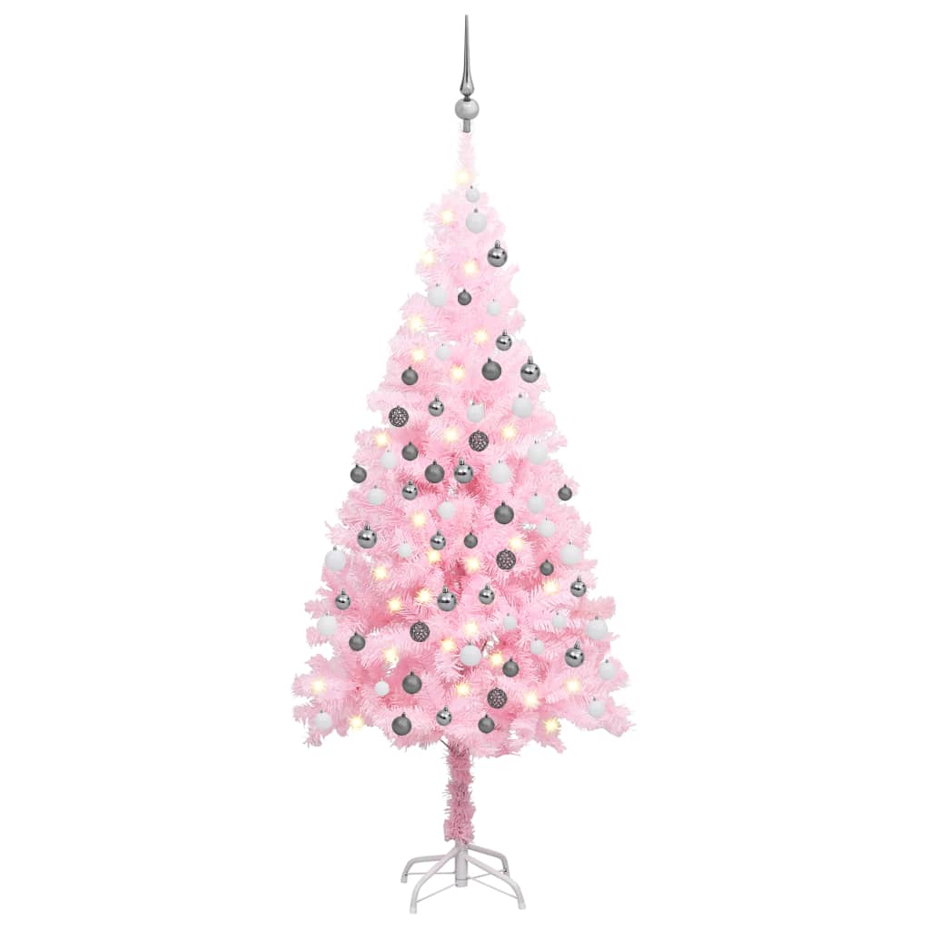 Berkfield Artificial Christmas Tree with LEDs&Ball Set Pink 150 cm PVC