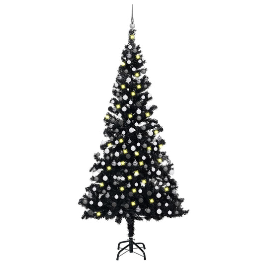 Berkfield Artificial Christmas Tree with LEDs&Ball Set Black 210 cm PVC