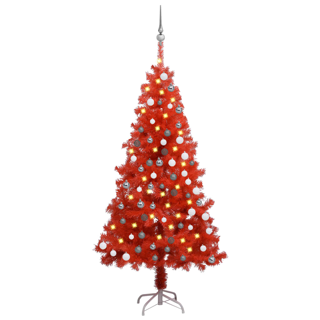 Berkfield Artificial Christmas Tree with LEDs&Ball Set Red 150 cm PVC