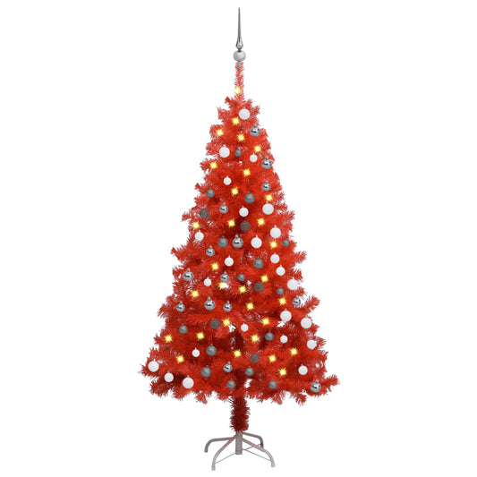 Berkfield Artificial Christmas Tree with LEDs&Ball Set Red 150 cm PVC