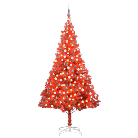 Berkfield Artificial Christmas Tree with LEDs&Ball Set Red 210 cm PVC