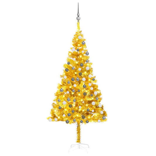 Berkfield Artificial Christmas Tree with LEDs&Ball Set Gold 180 cm PET