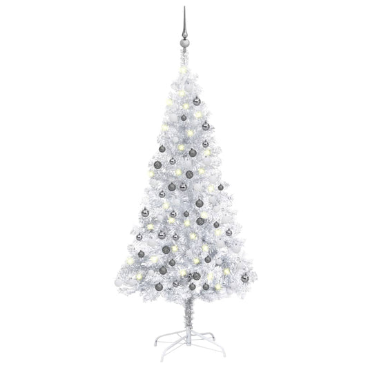 Berkfield Artificial Christmas Tree with LEDs&Ball Set Silver 120 cm PET
