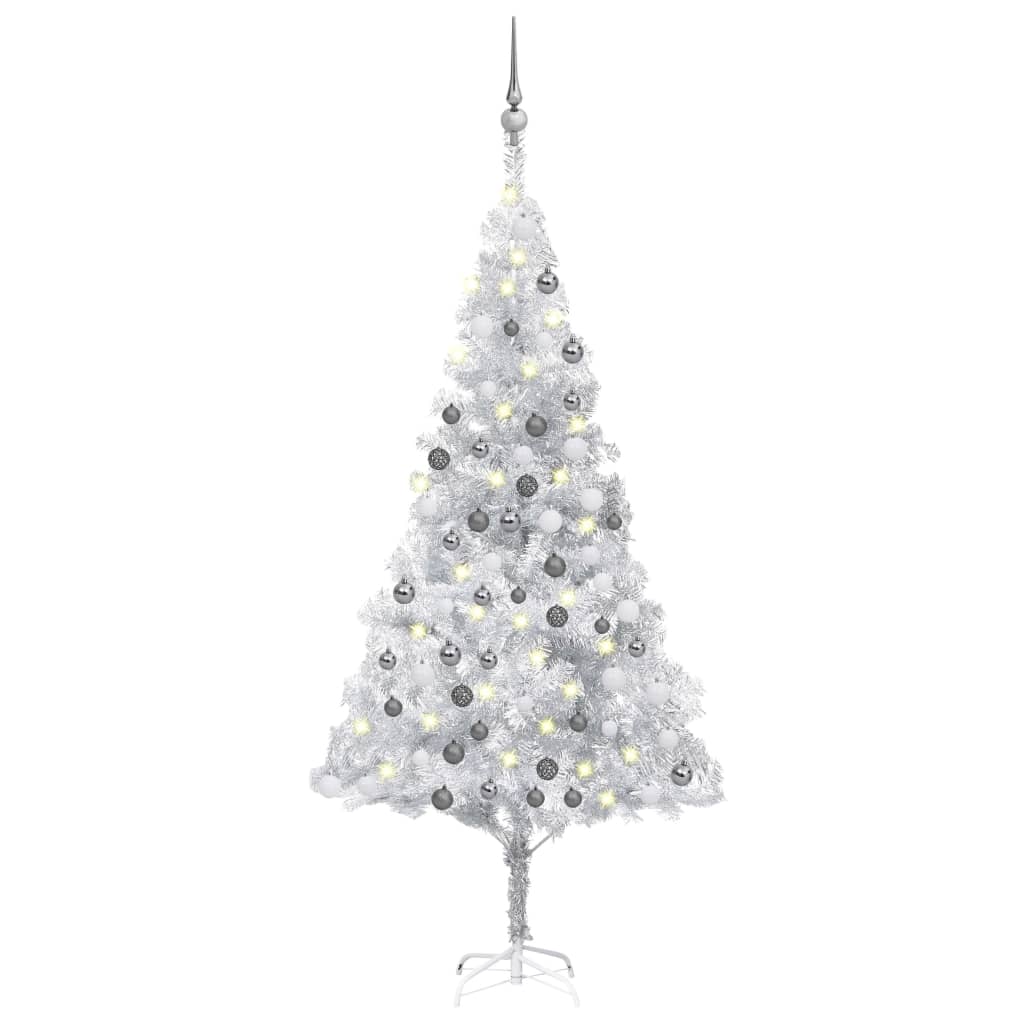 Berkfield Artificial Christmas Tree with LEDs&Ball Set Silver 180 cm PET