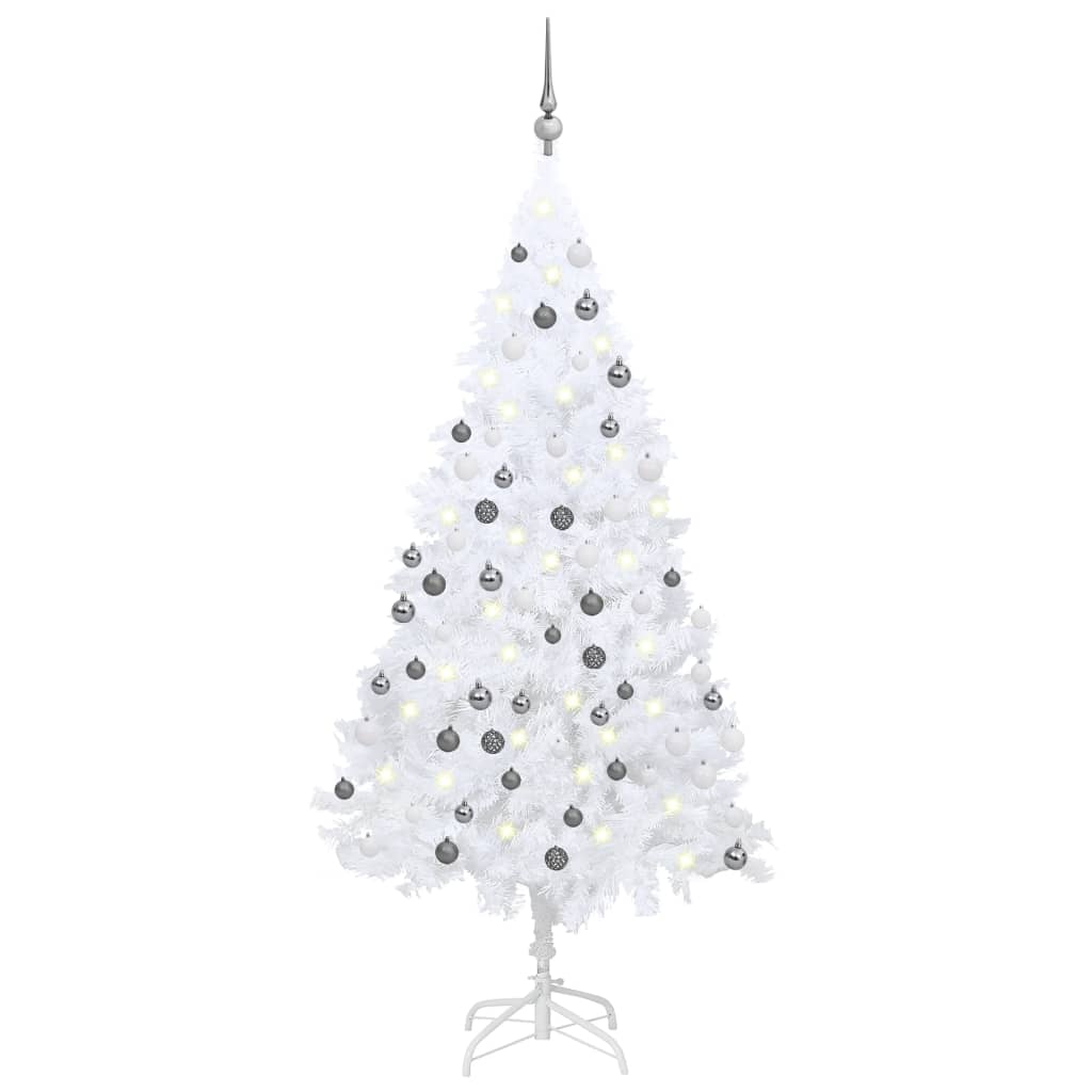 Berkfield Artificial Christmas Tree with LEDs&Ball Set White 180 cm PVC