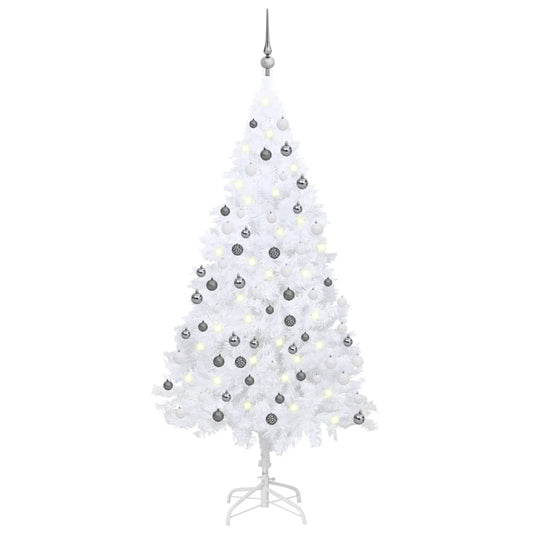 Berkfield Artificial Christmas Tree with LEDs&Ball Set White 180 cm PVC