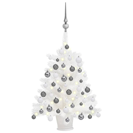 Berkfield Artificial Christmas Tree with LEDs&Ball Set White 65 cm