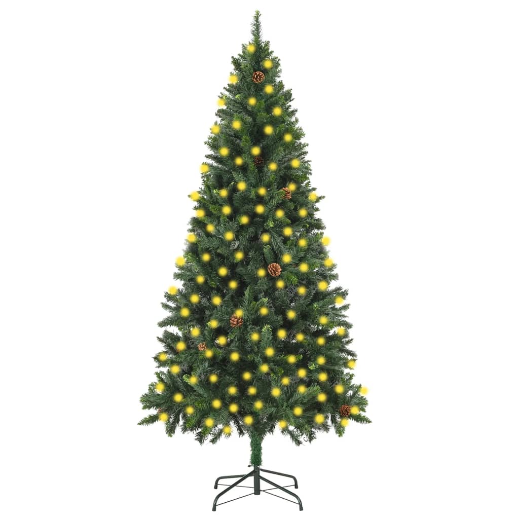 Berkfield Artificial Christmas Tree with LEDs&Pine Cones Green 210 cm
