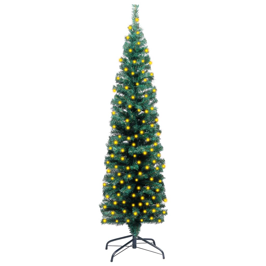 Berkfield Slim Artificial Christmas Tree with LEDs&Stand Green 120cm PVC