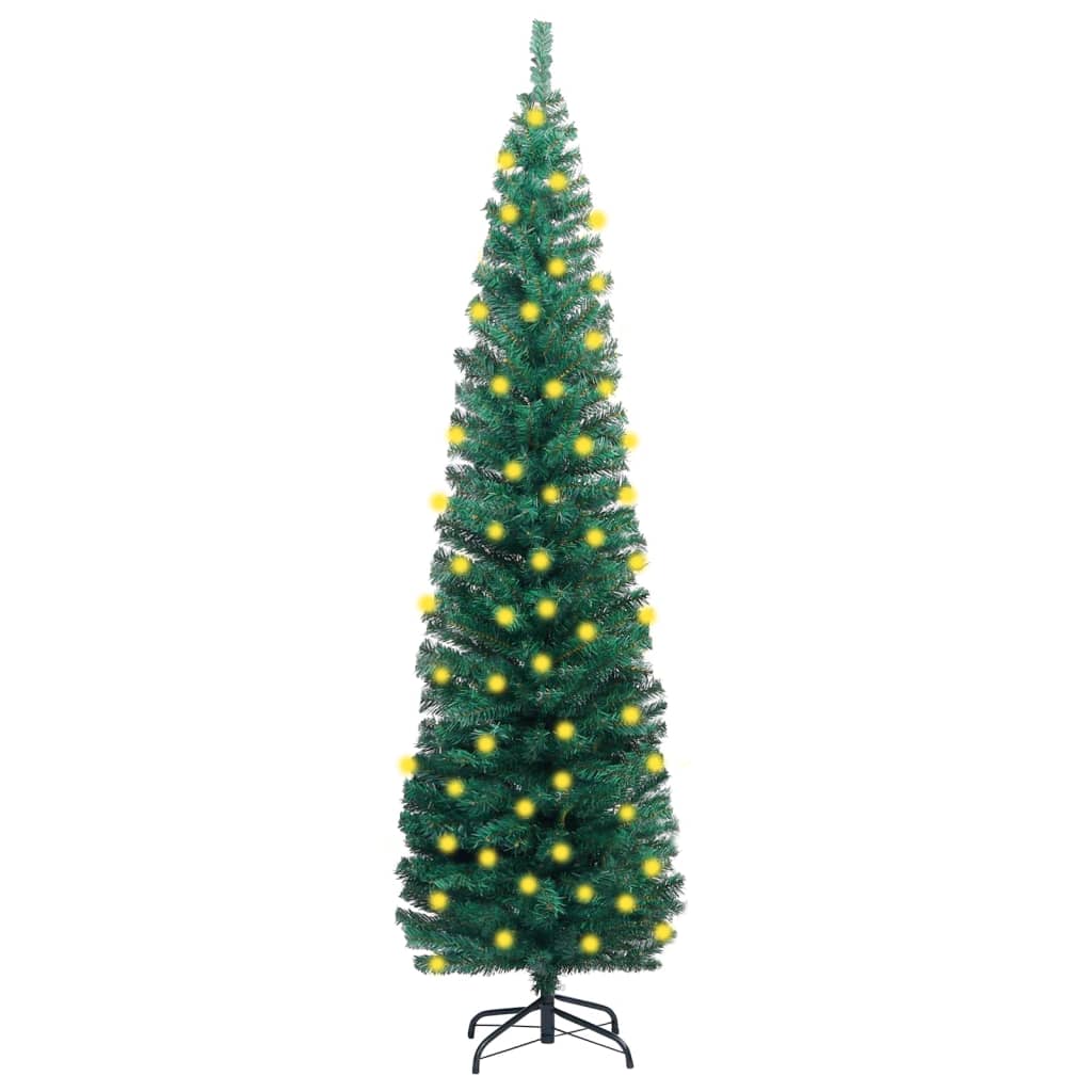 Berkfield Slim Artificial Christmas Tree with LEDs&Stand Green 210cm PVC