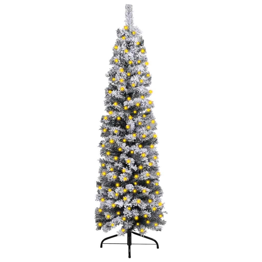 Berkfield Slim Christmas Tree with LEDs&Flocked Snow Green 120 cm PVC