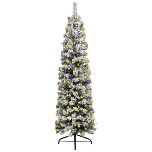 Berkfield Slim Christmas Tree with LEDs&Flocked Snow Green 120 cm PVC