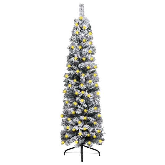 Berkfield Slim Christmas Tree with LEDs&Flocked Snow Green 180 cm PVC