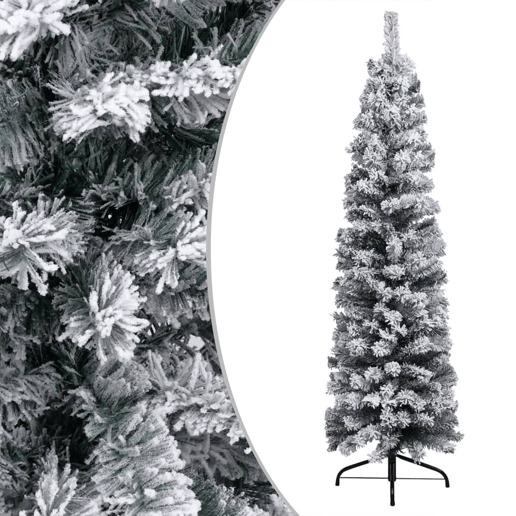 Berkfield Slim Christmas Tree with LEDs&Flocked Snow Green 180 cm PVC