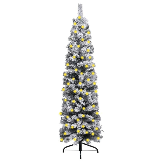 Berkfield Slim Christmas Tree with LEDs&Flocked Snow Green 210 cm PVC