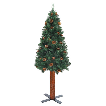Berkfield Slim Christmas Tree with LEDs&Real Wood&Cones Green 210 cm