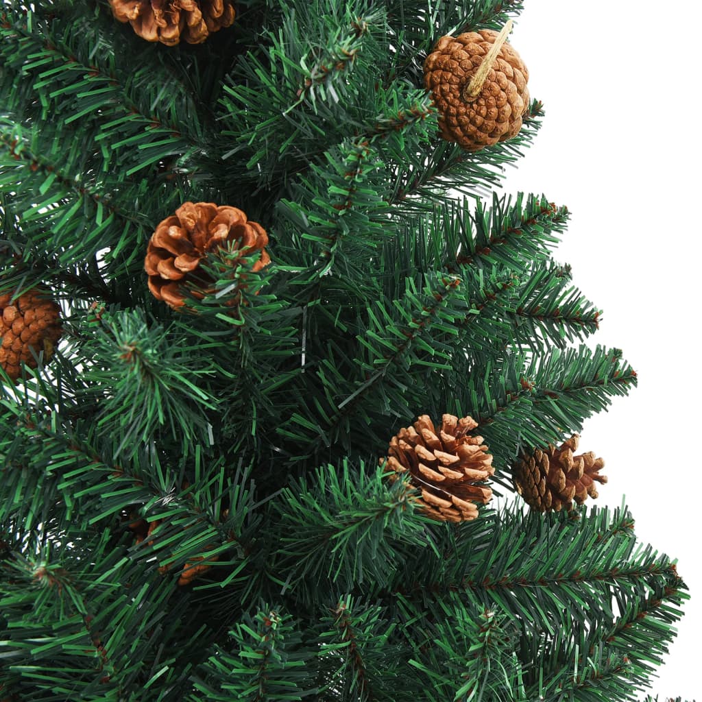 Berkfield Slim Christmas Tree with LEDs&Real Wood&Cones Green 210 cm