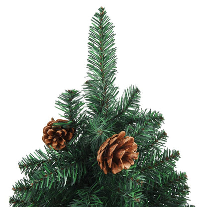Berkfield Slim Christmas Tree with LEDs&Real Wood&Cones Green 210 cm
