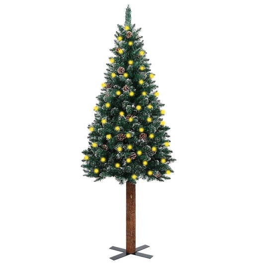 Berkfield Slim Christmas Tree with LEDs&Real Wood&White Snow Green 180cm