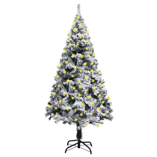 Berkfield Artificial Christmas Tree with LEDs&Flocked Snow Green 150 cm