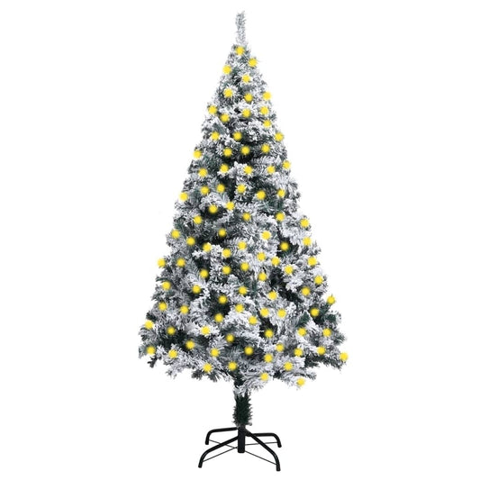 Berkfield Artificial Christmas Tree with LEDs&Flocked Snow Green 210 cm