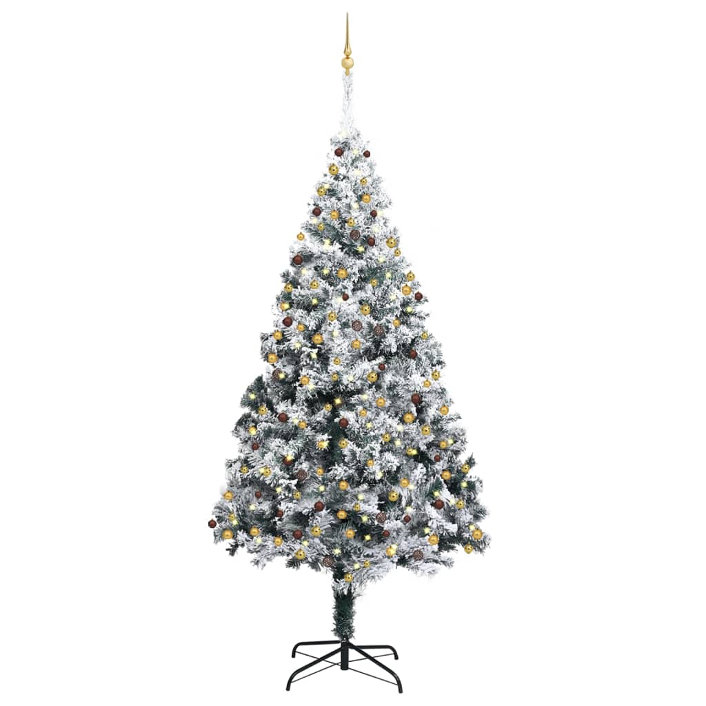 Berkfield Artificial Christmas Tree LEDs&Ball Set&Flocked Snow Green 300cm