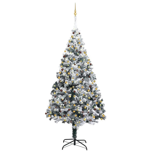 Berkfield Artificial Christmas Tree LEDs&Ball Set&Flocked Snow Green 300cm