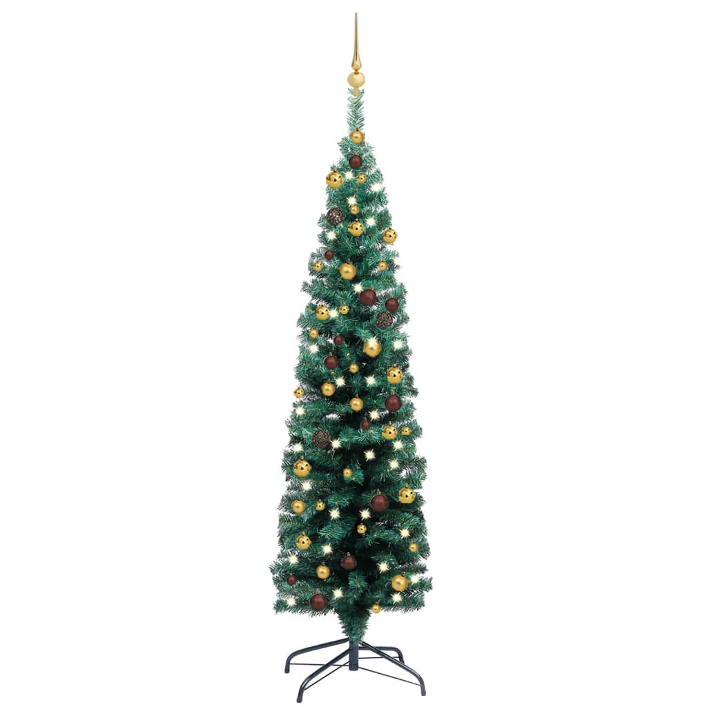 Berkfield Slim Artificial Christmas Tree with LEDs&Ball Set Green 150 cm