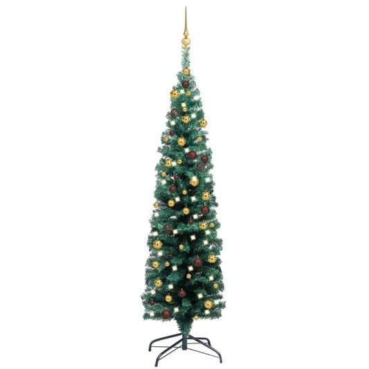 Berkfield Slim Artificial Christmas Tree with LEDs&Ball Set Green 150 cm