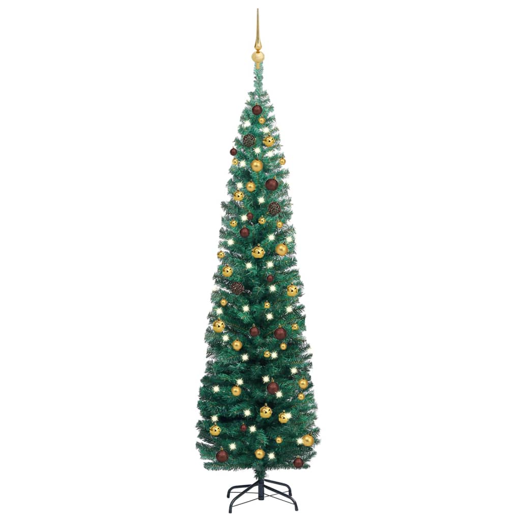 Berkfield Slim Artificial Christmas Tree with LEDs&Ball Set Green 180 cm