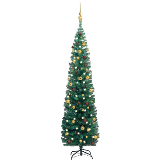 Berkfield Slim Artificial Christmas Tree with LEDs&Ball Set Green 180 cm