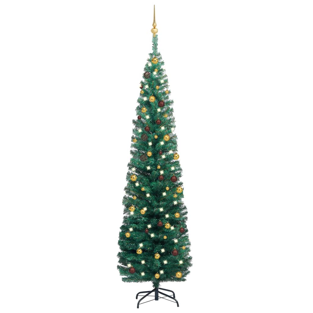 Berkfield Slim Artificial Christmas Tree with LEDs&Ball Set Green 210 cm