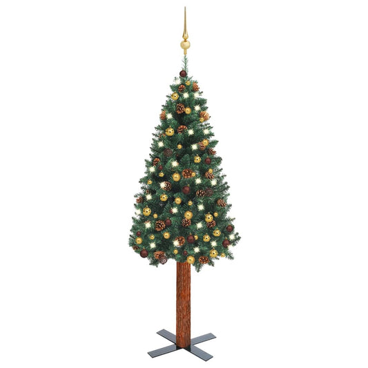 Berkfield Slim Christmas Tree with LEDs&Ball Set Green 150 cm
