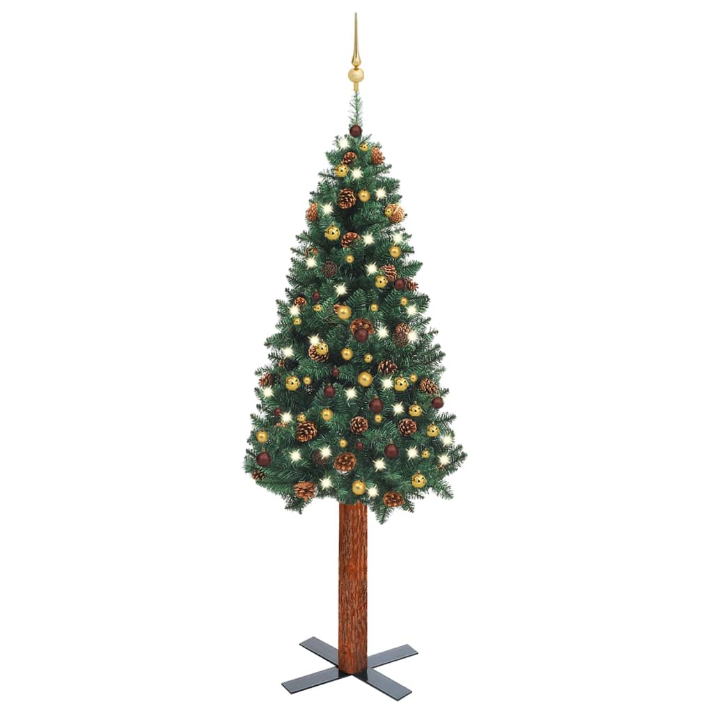Berkfield Slim Christmas Tree with LEDs&Ball Set Green 210 cm