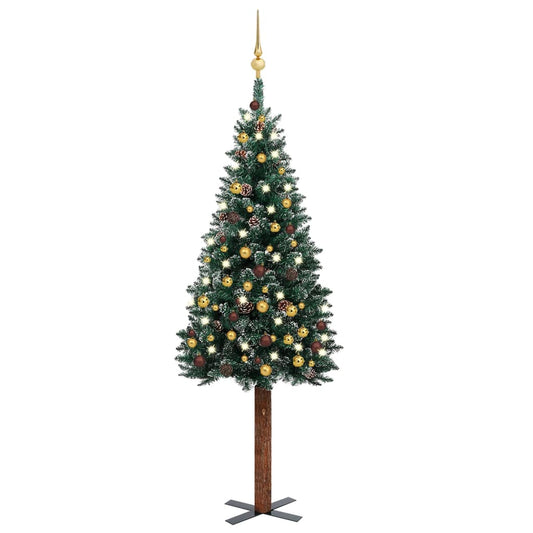 Berkfield Slim Christmas Tree with LEDs&Ball Set Green 150 cm