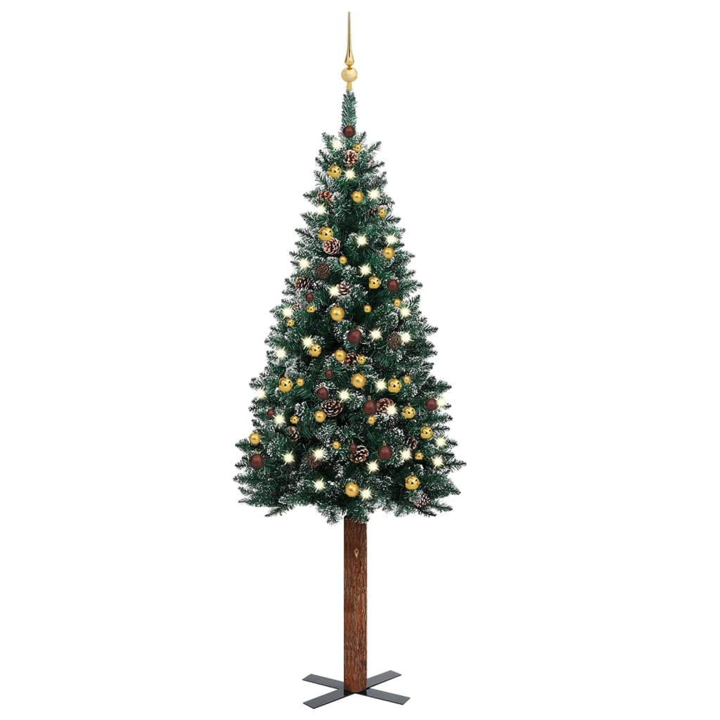 Berkfield Slim Christmas Tree with LEDs&Ball Set Green 210 cm