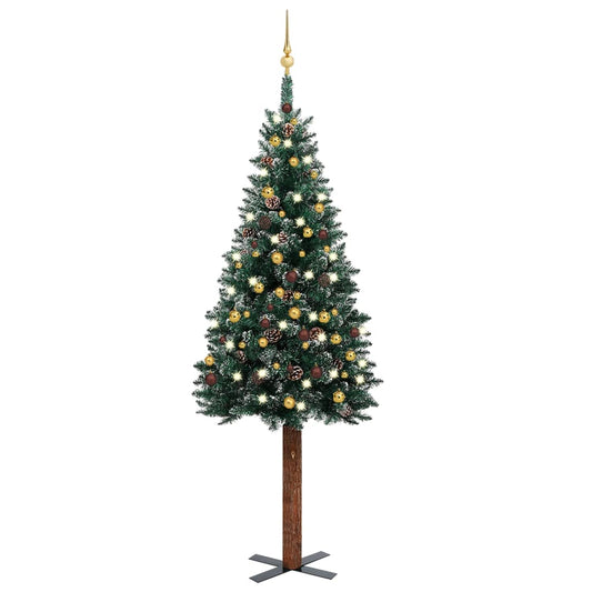Berkfield Slim Christmas Tree with LEDs&Ball Set Green 210 cm
