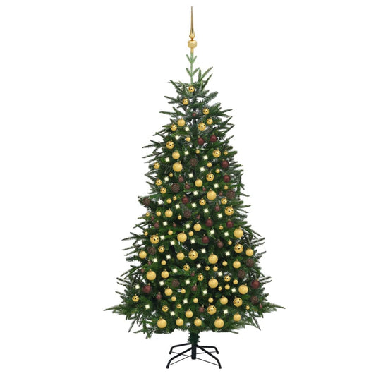Berkfield Artificial Christmas Tree LEDs&Ball Set Green 210 cm PVC&PE