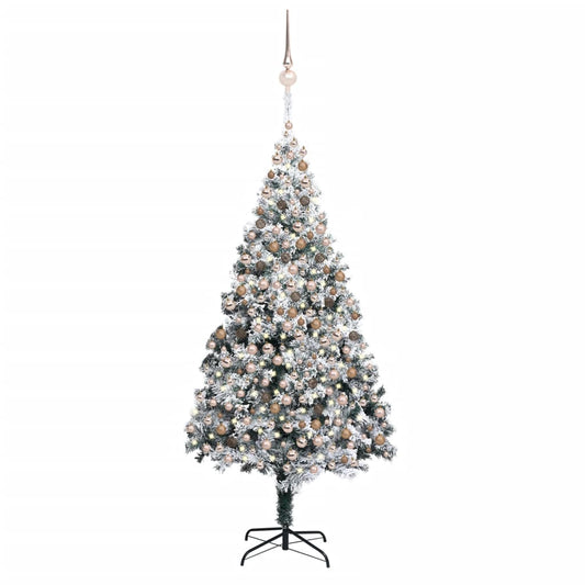 Berkfield Artificial Christmas Tree LEDs&Ball Set&Flocked Snow Green 400cm