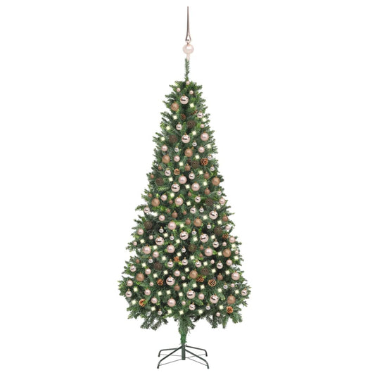 Berkfield Artificial Christmas Tree with LEDs&Ball Set&Pine Cones 210 cm