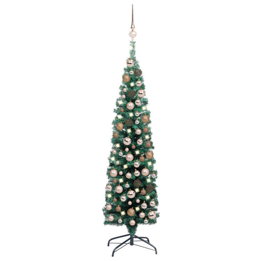 Berkfield Slim Artificial Christmas Tree with LEDs&Ball Set Green 120cm