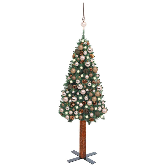 Berkfield Slim Christmas Tree with LEDs&Ball Set Green 150 cm PVC