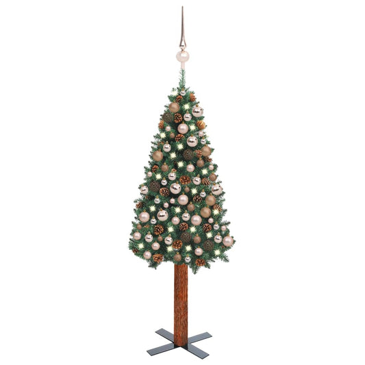 Berkfield Slim Christmas Tree with LEDs&Ball Set Green 180 cm PVC