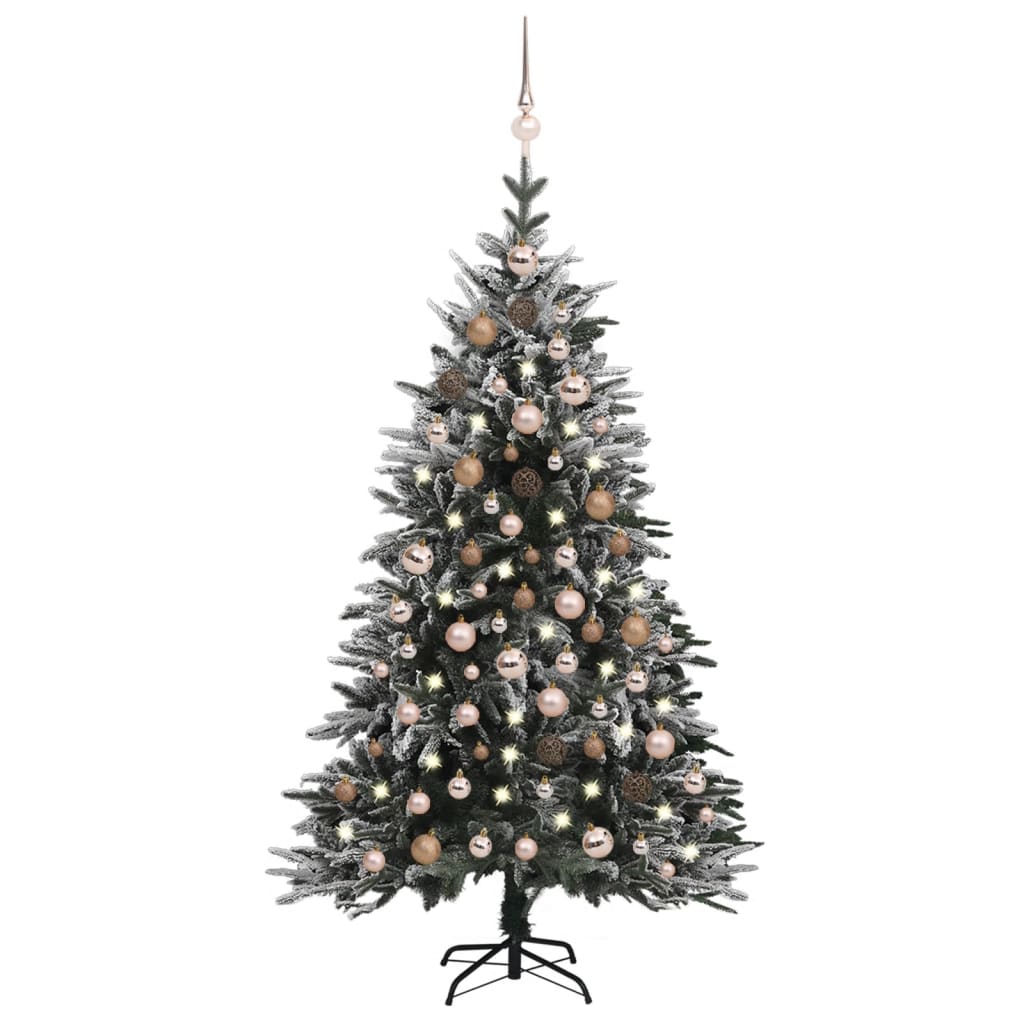Berkfield Artificial Christmas Tree LED&Ball Set&Flocked Snow 180cm PVC&PE