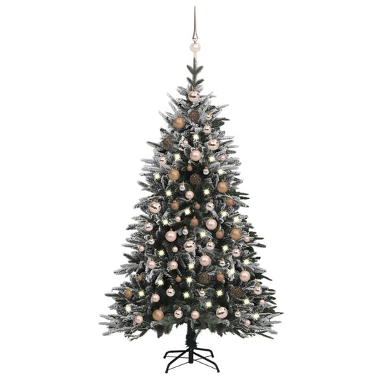 Berkfield Artificial Christmas Tree LED&Ball Set&Flocked Snow 180cm PVC&PE