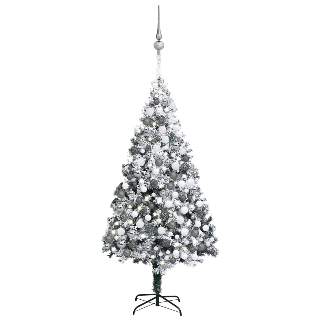 Berkfield Artificial Christmas Tree LEDs&Ball Set&Flocked Snow Green 300cm
