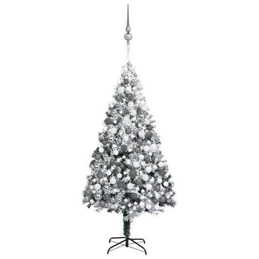 Berkfield Artificial Christmas Tree LEDs&Ball Set&Flocked Snow Green 300cm