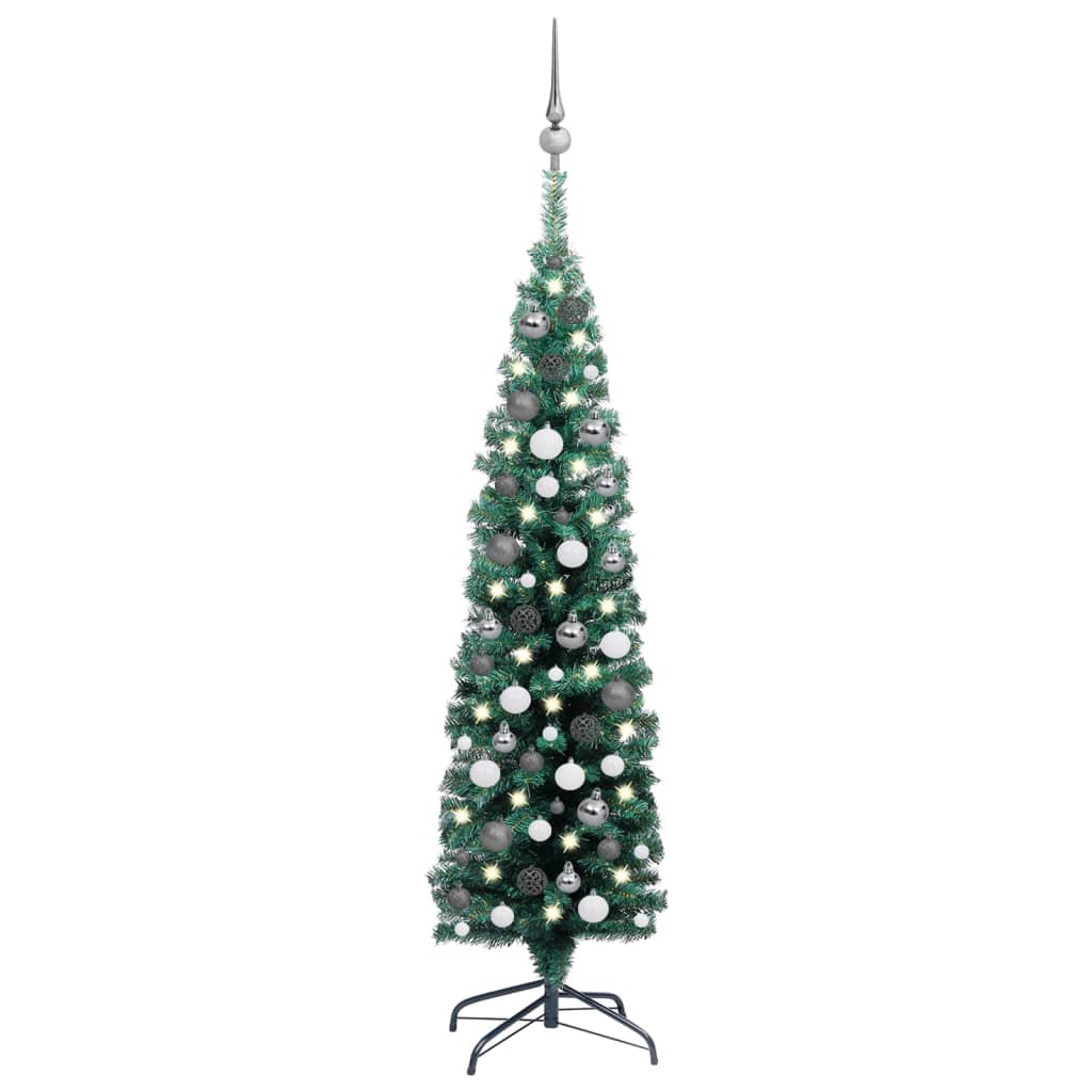 Berkfield Slim Artificial Christmas Tree with LEDs&Ball Set Green 150 cm