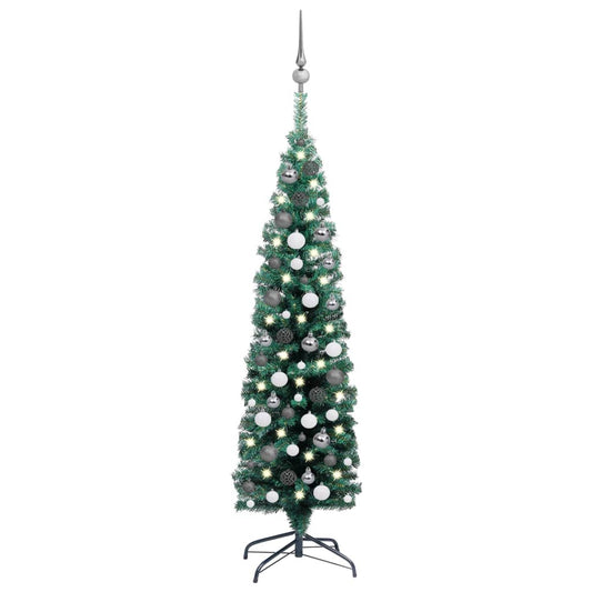 Berkfield Slim Artificial Christmas Tree with LEDs&Ball Set Green 150 cm